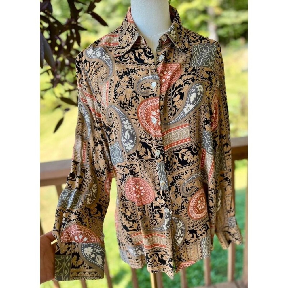 Vintage 90s St Michael Marks & Spencer Paisley Viscose Shirt UK 14 - Picture 5 of 12